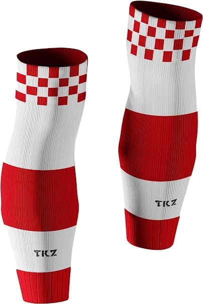 2 Pack - Checkered Leg Sleeve White/Red - Medium Length